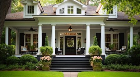 Inviting Southern Home with Covered Porch An Expensive Looking House with an Open Front Door and Deck Featuring Beautiful Exterior: Southwest Real Estate Dynamics